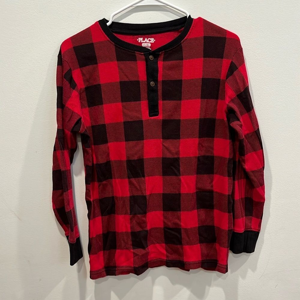 Children's Place Boys XL Long Sleeve Red Black Buffalo Plaid Shirt Cotton Blend